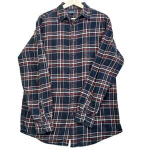 Croft Barrow Mens Large Tall Plaid Flannel Shirt Long Sleeve Navy Red